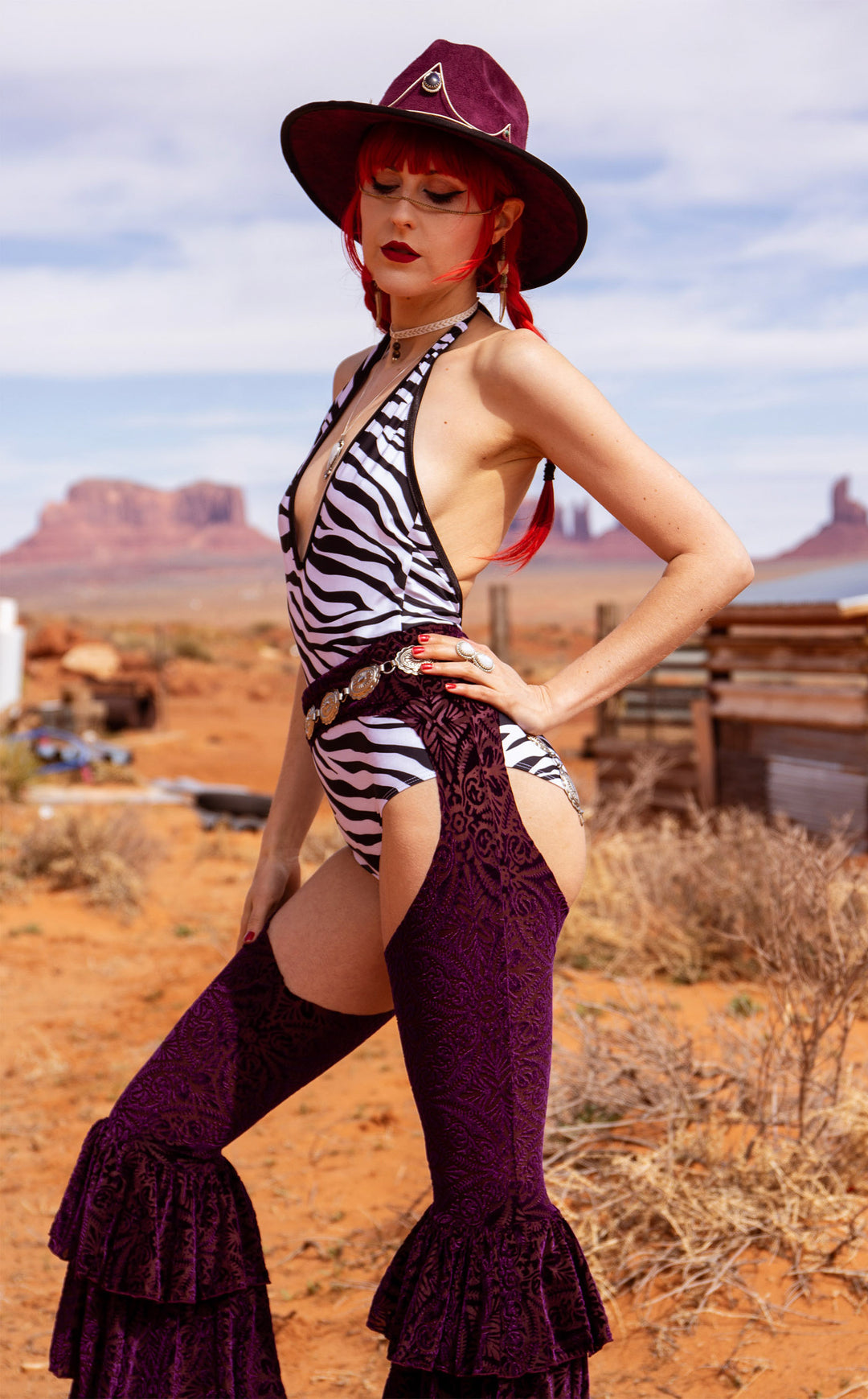 Maroon Vaquera Chap Pirate Pants