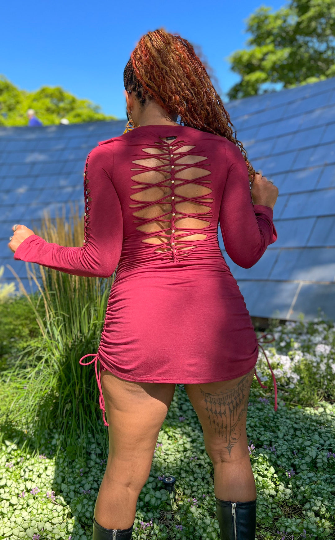 Maroon Beaded SnipTease Echo Dress