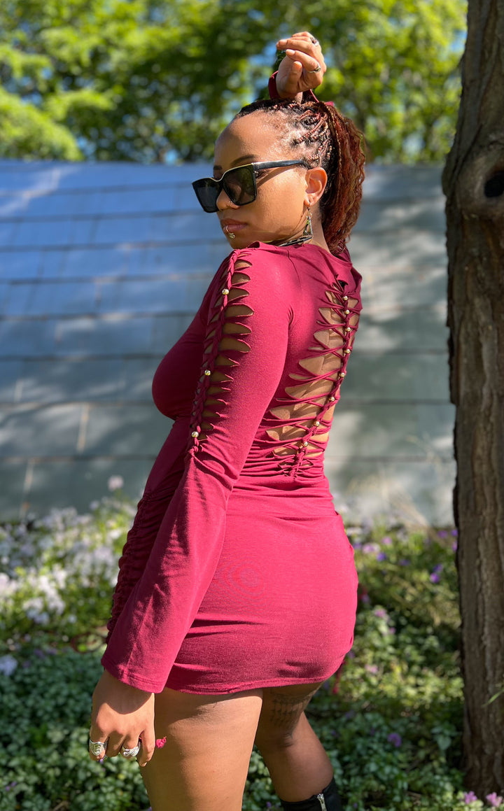 Maroon Beaded SnipTease Echo Dress