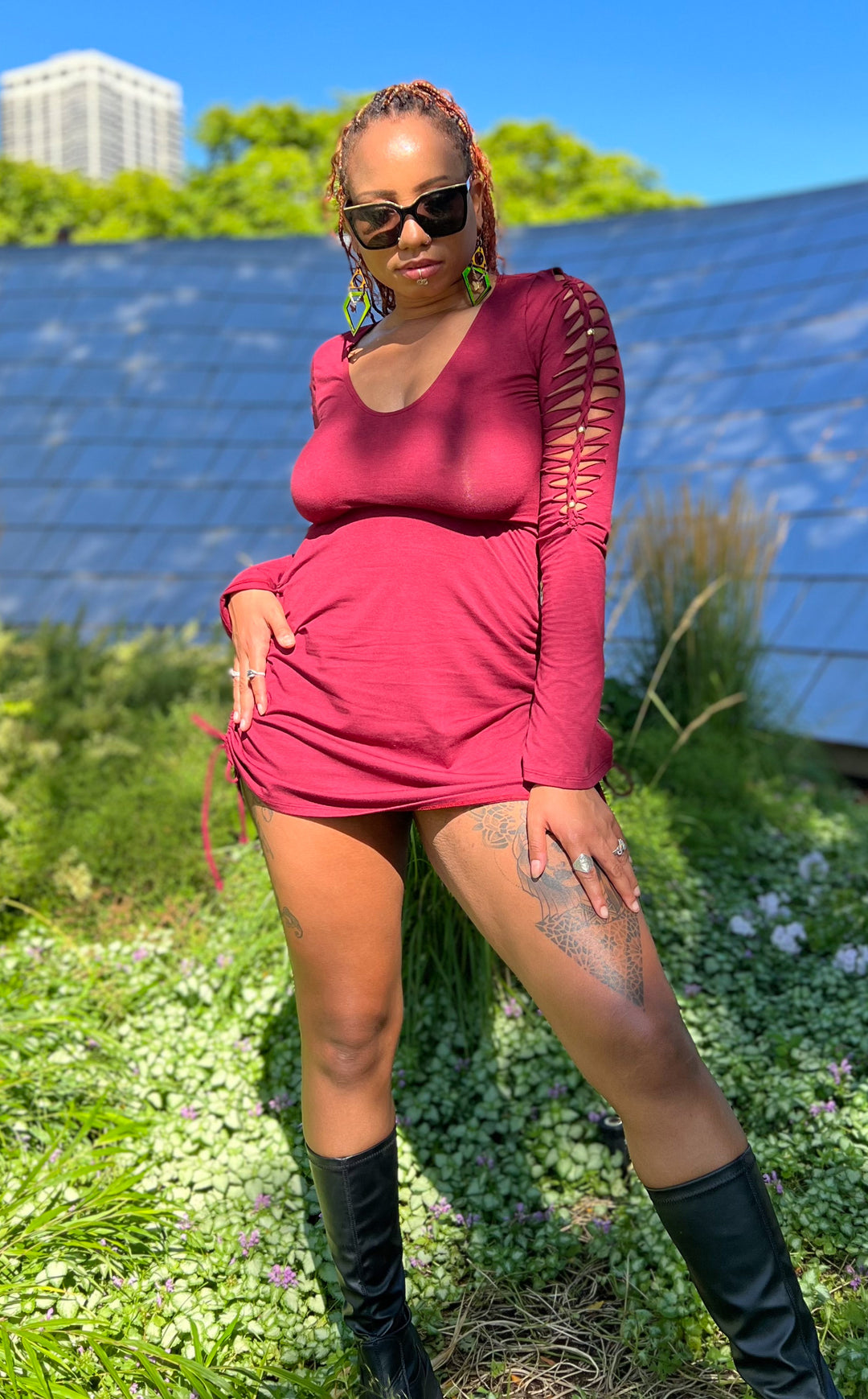 Maroon Beaded SnipTease Echo Dress