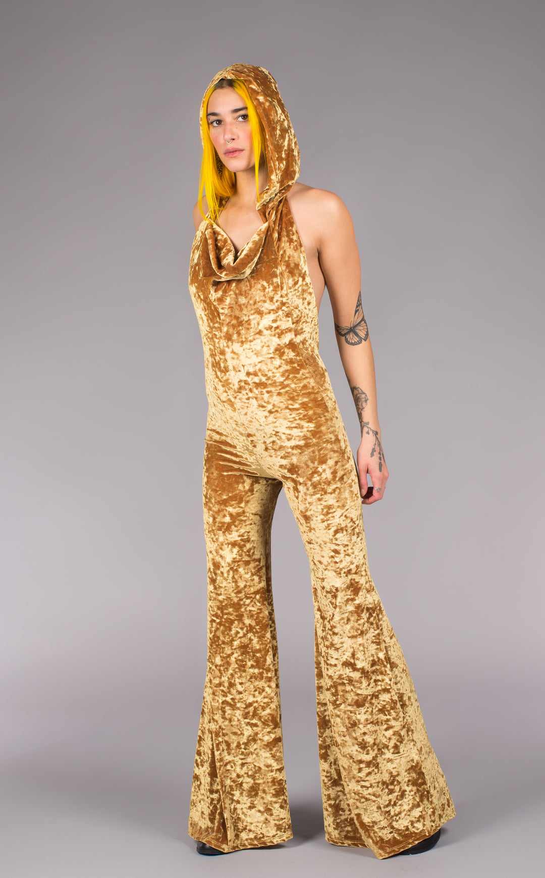 Stardust Gold Velvet Mystique Slim Bell Onesie - Warrior Within Designs ,Onesie 