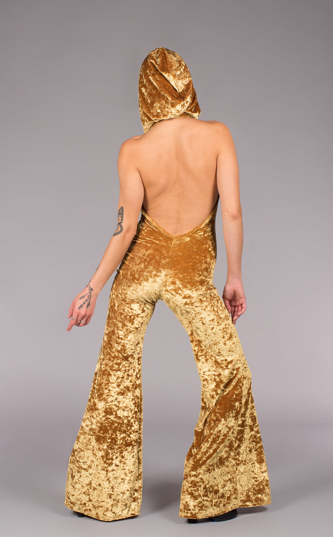 Stardust Gold Velvet Mystique Slim Bell Onesie - Warrior Within Designs ,Onesie 