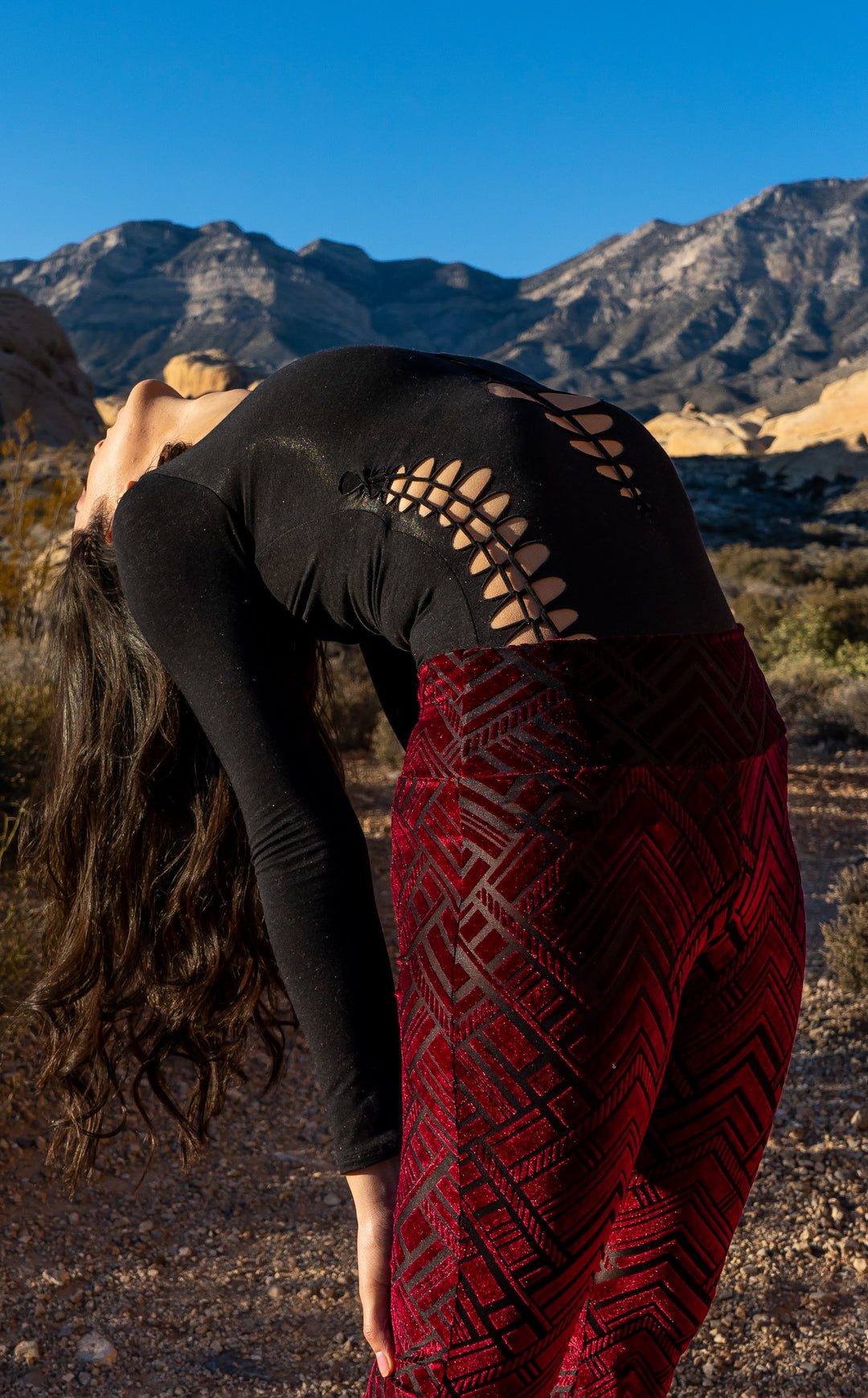 Maroon Chevron Burnout Velvet Slim Bells