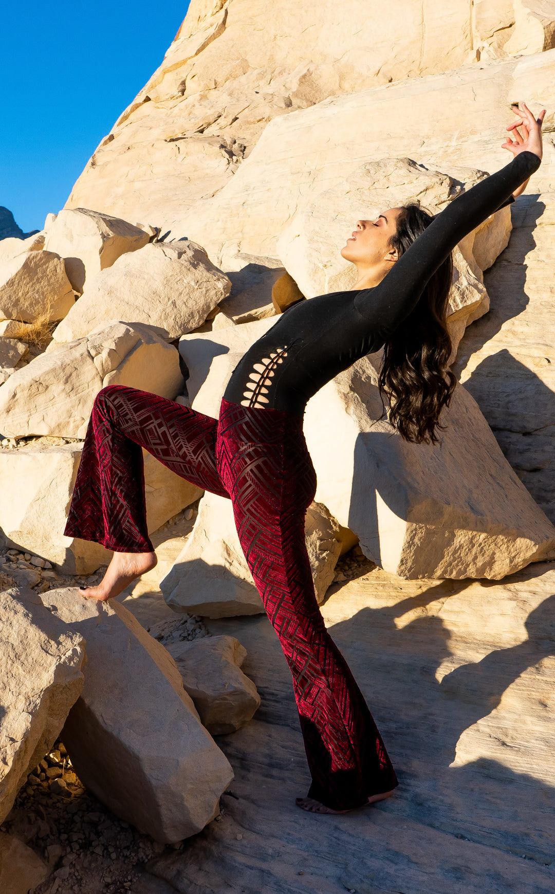 Maroon Chevron Burnout Velvet Slim Bells