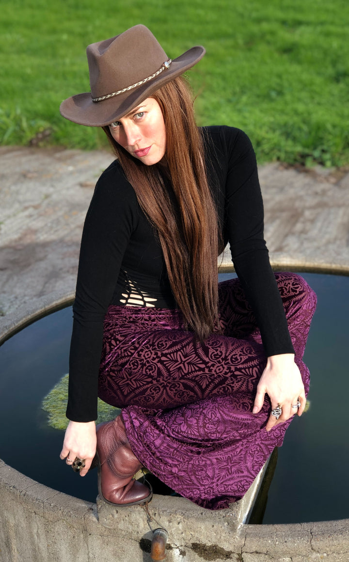 Maroon Burnout Velvet Slim Bells