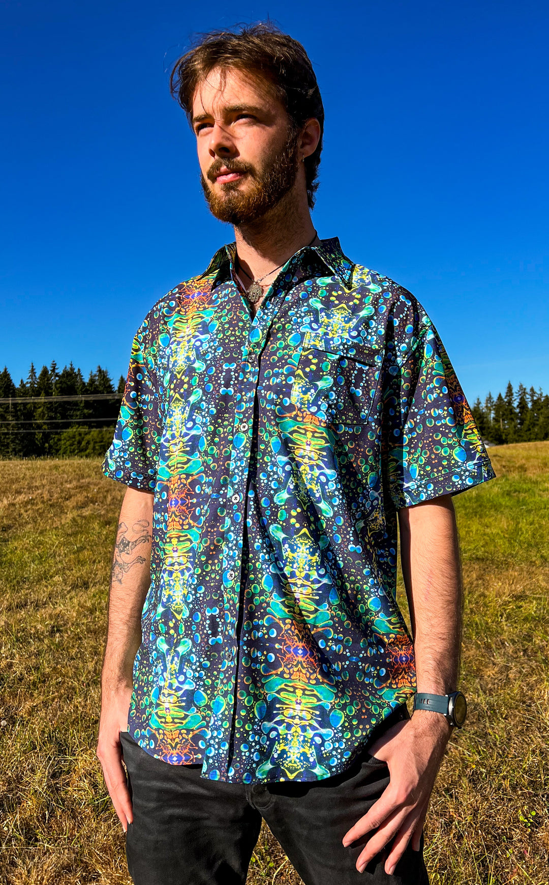 Green Liquid Light Button Down Shirt