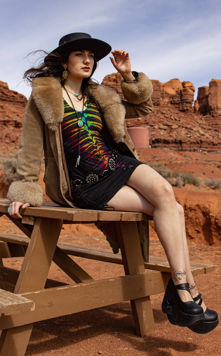 Rainbow Bones Tie Dye Long Sleeved Echo Cinch Dress