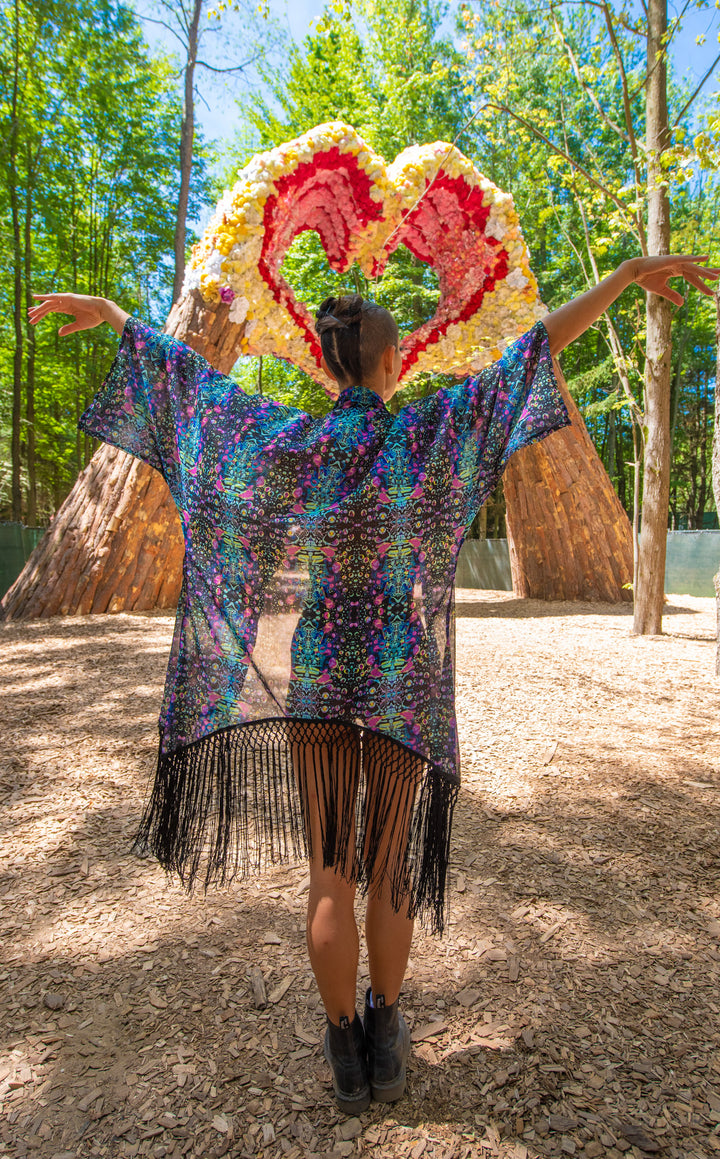 Cyan Liquid Light Kimono