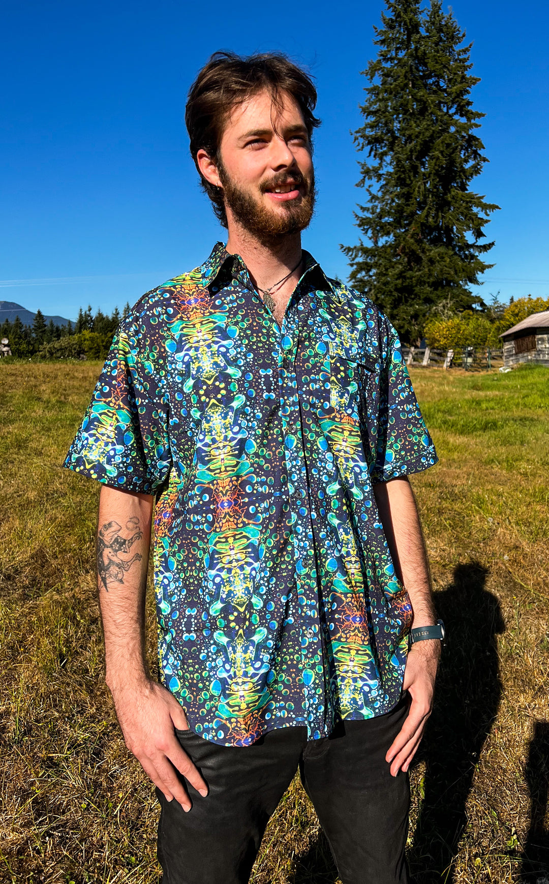 Green Liquid Light Button Down Shirt