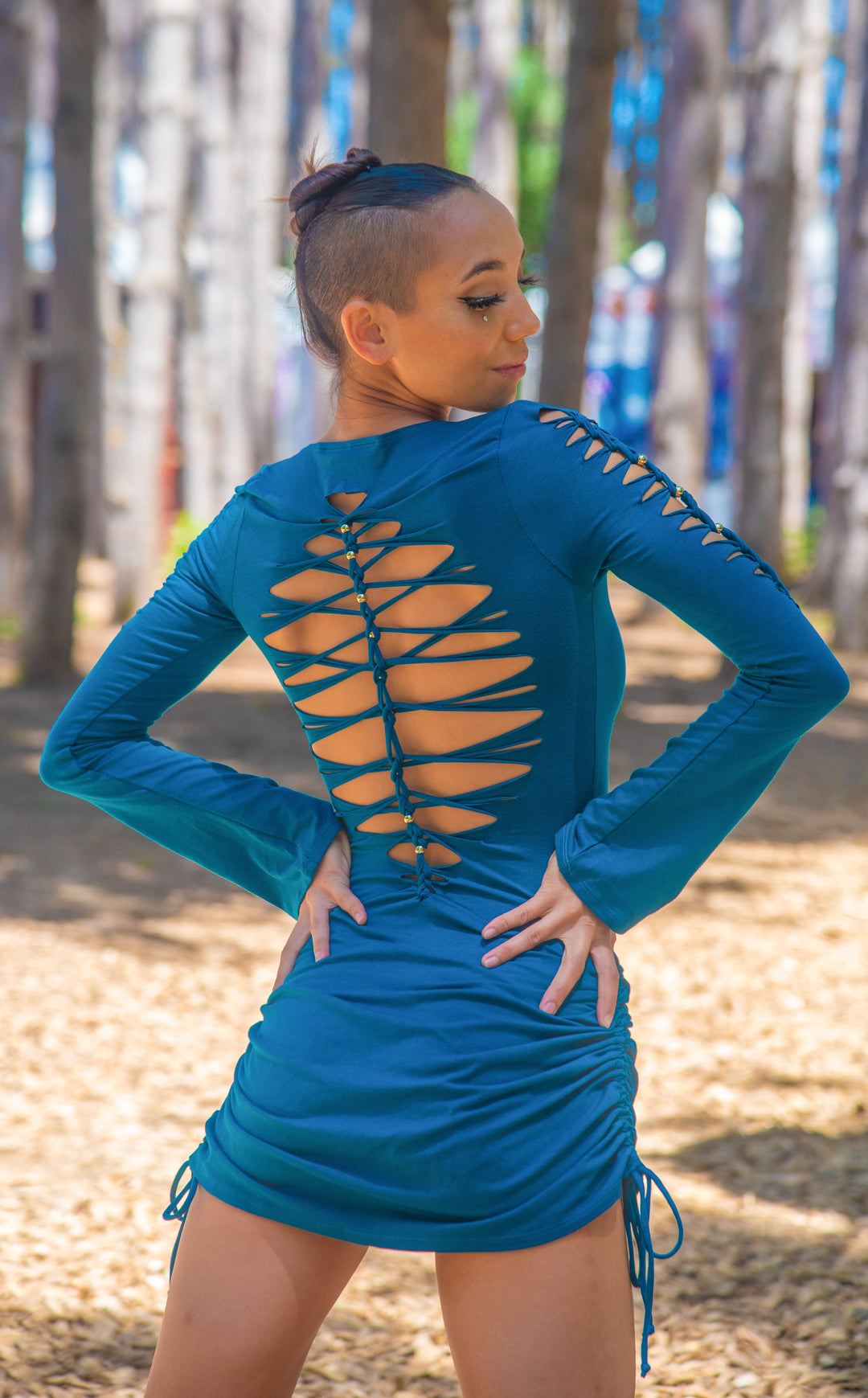 Teal Beaded SnipTease Echo Dress