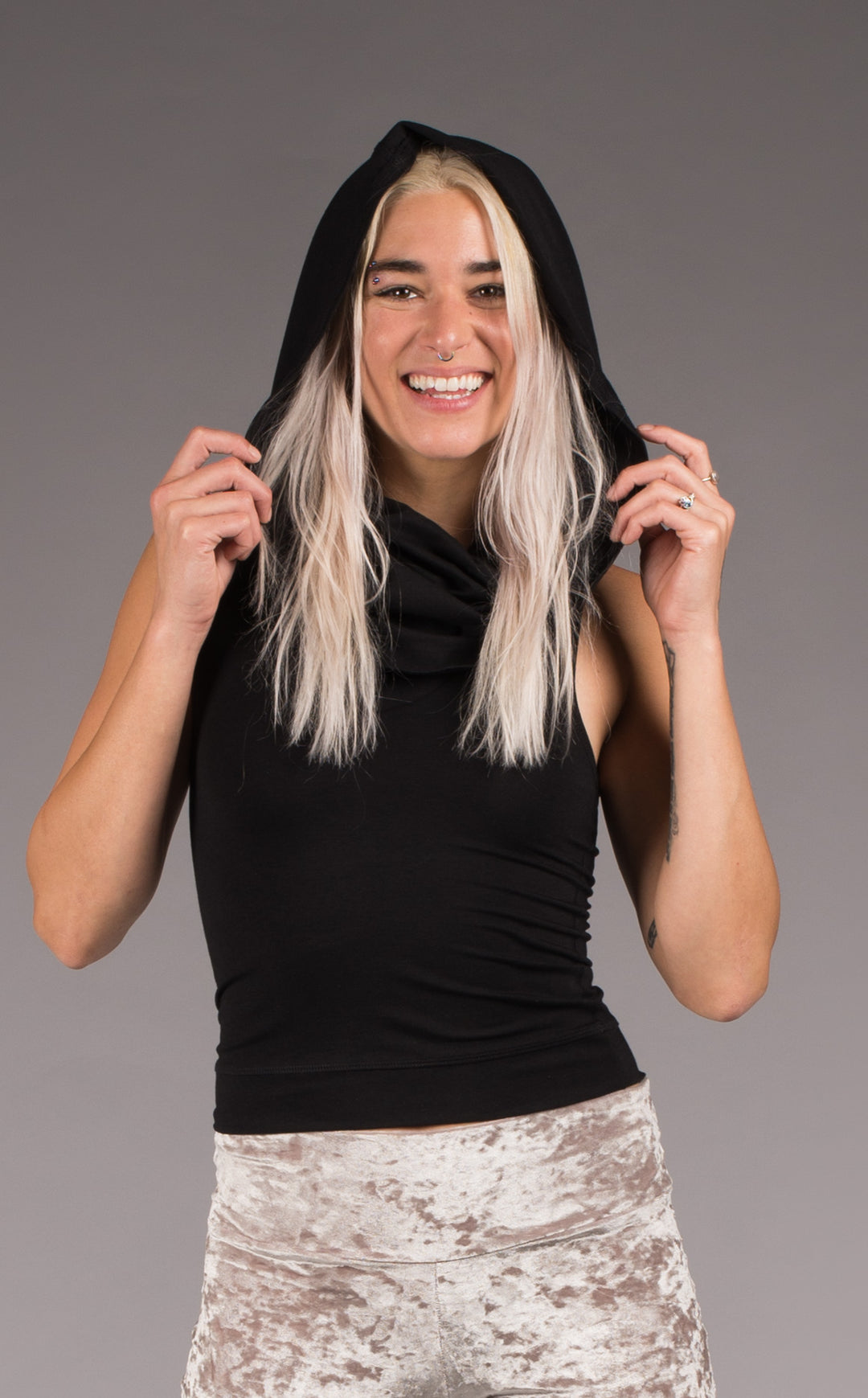 Bamboo Dress that reverses into a Top with a hood.Purple Bamboo fabric that is American made and ethically produced. 