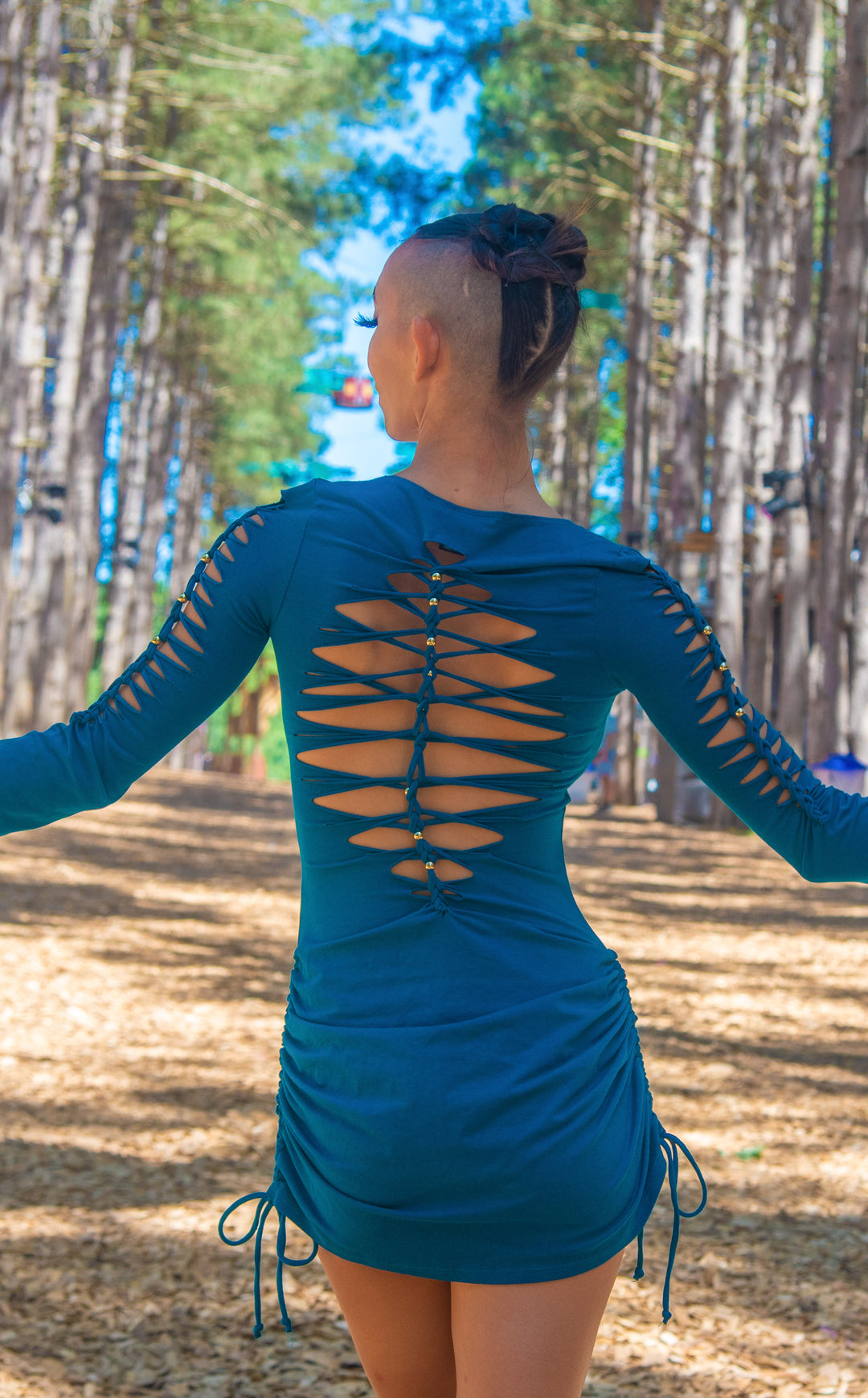 Teal Beaded SnipTease Echo Dress