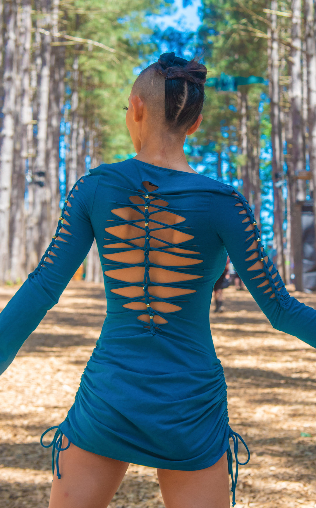 Teal Beaded SnipTease Echo Dress