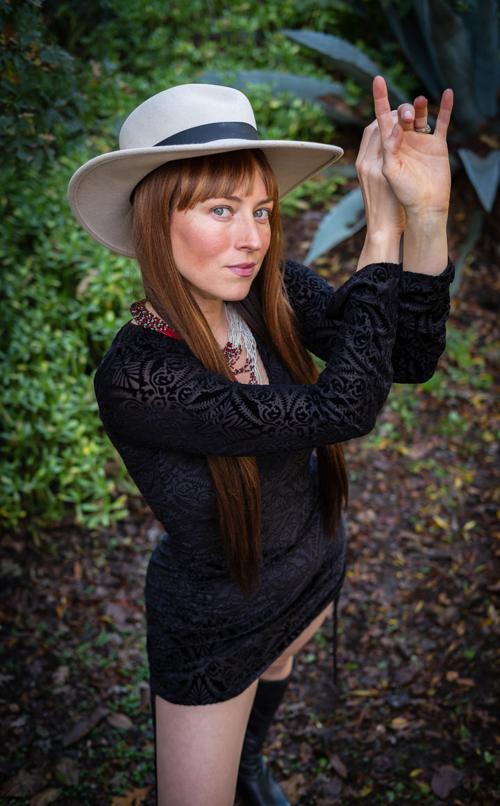 Midnight Burnout Sleeved Echo Cinch Dress