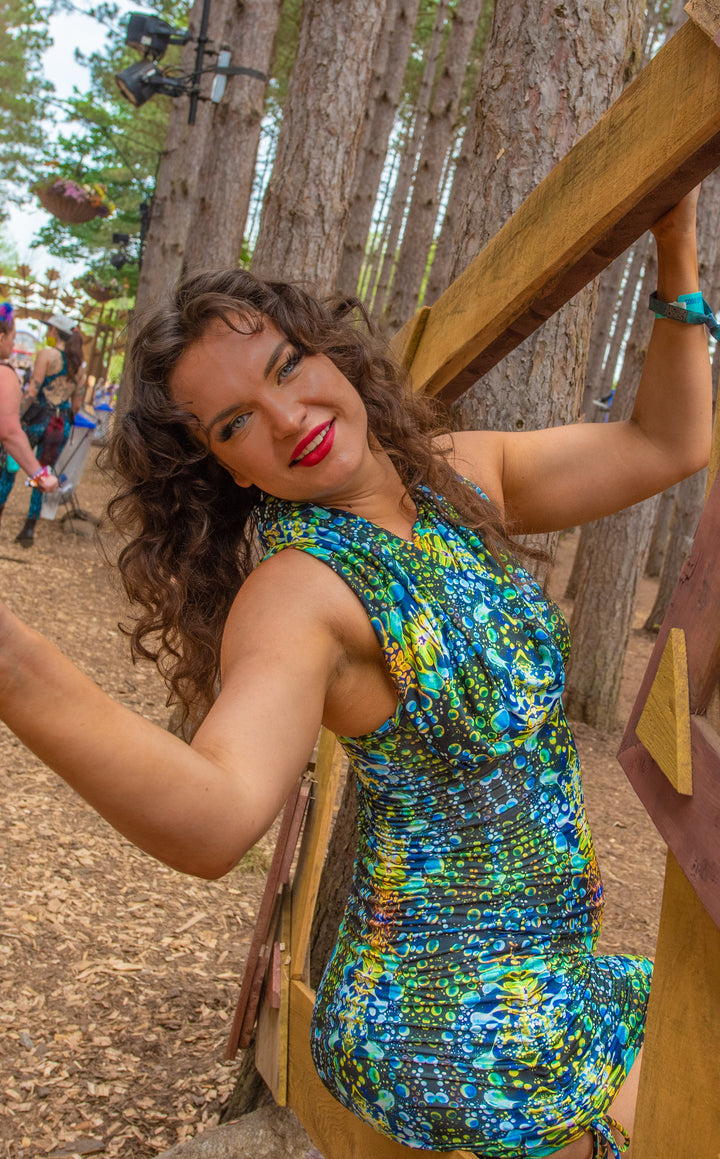 Green Liquid Light Huntress Cinch Dress