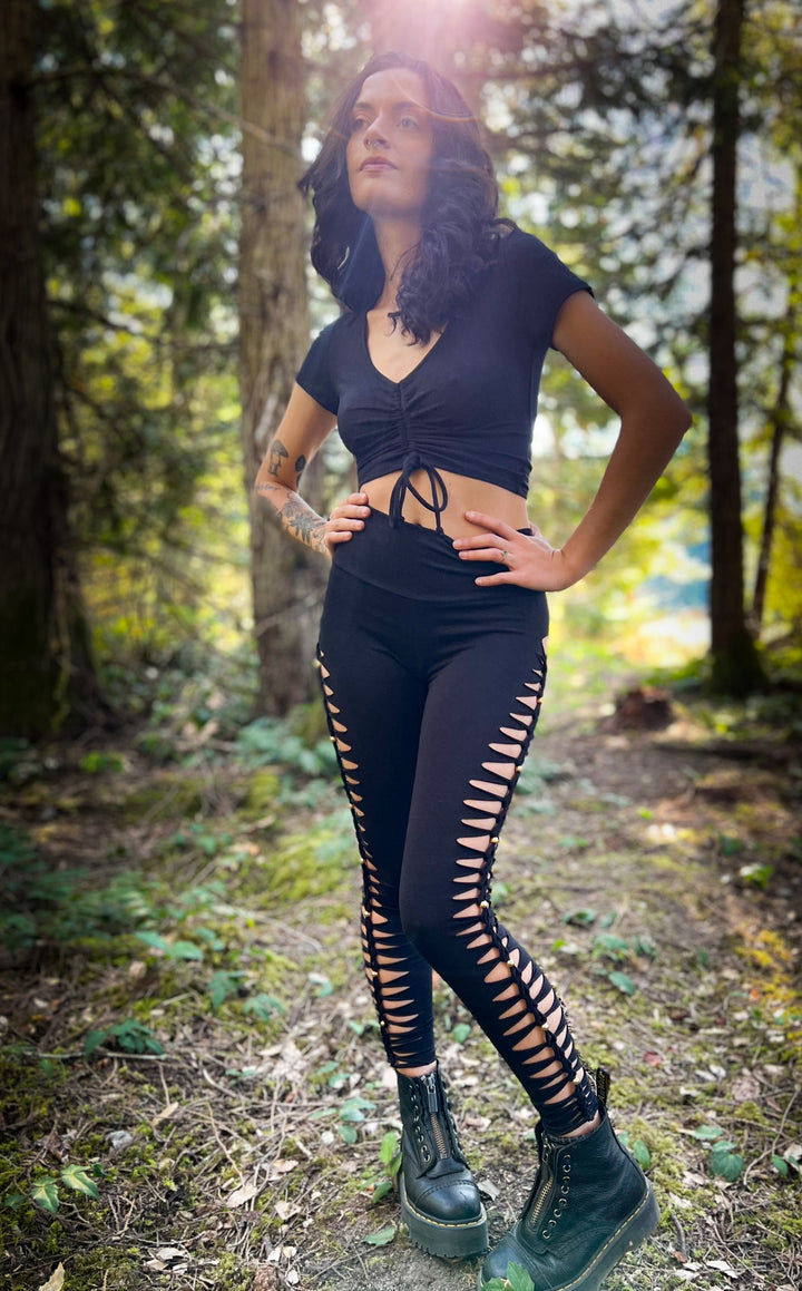 Black Beaded Bamboo Ladyhawke Leggings - Snip Tease