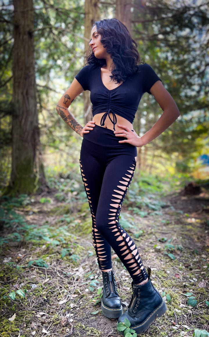 Black Beaded Bamboo Ladyhawke Leggings - Snip Tease