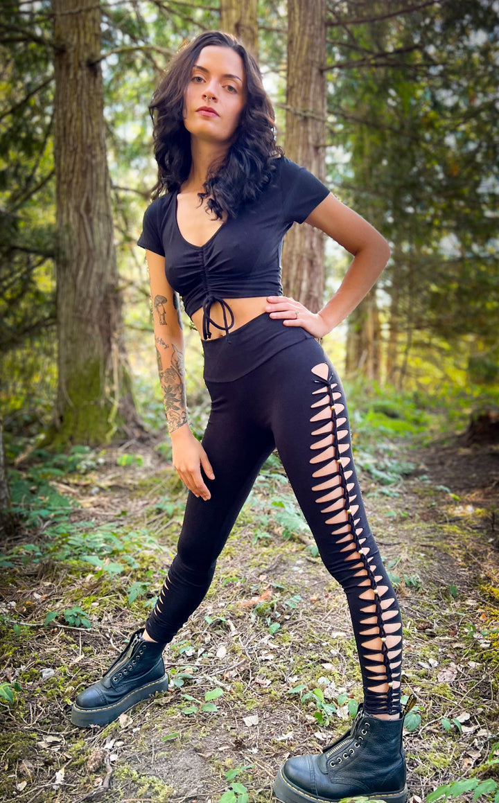 Black Beaded Bamboo Ladyhawke Leggings - Snip Tease