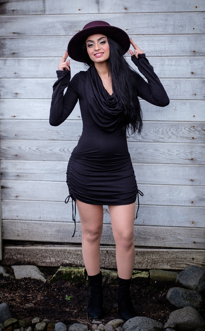 Black Bamboo Sleeved Huntress Cinch Dress