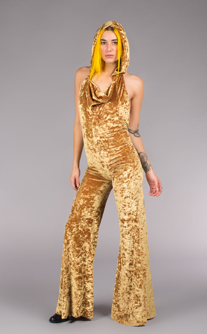 Stardust Gold Velvet Mystique Slim Bell Onesie - Warrior Within Designs ,Onesie 