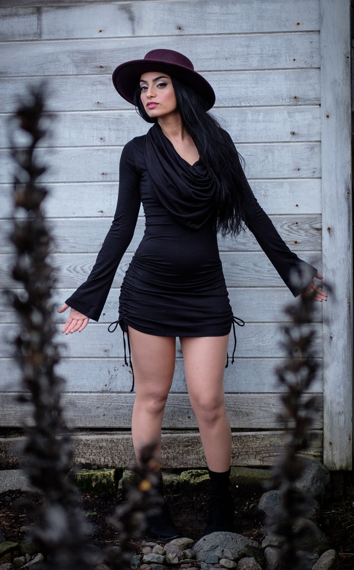 Black Bamboo Sleeved Huntress Cinch Dress